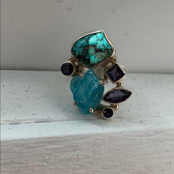 Free People Jewelry - SOLD Turquoise iolite & apatite cluster ring